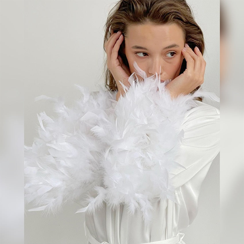 Cathy Flare Feather Sleeves Robe