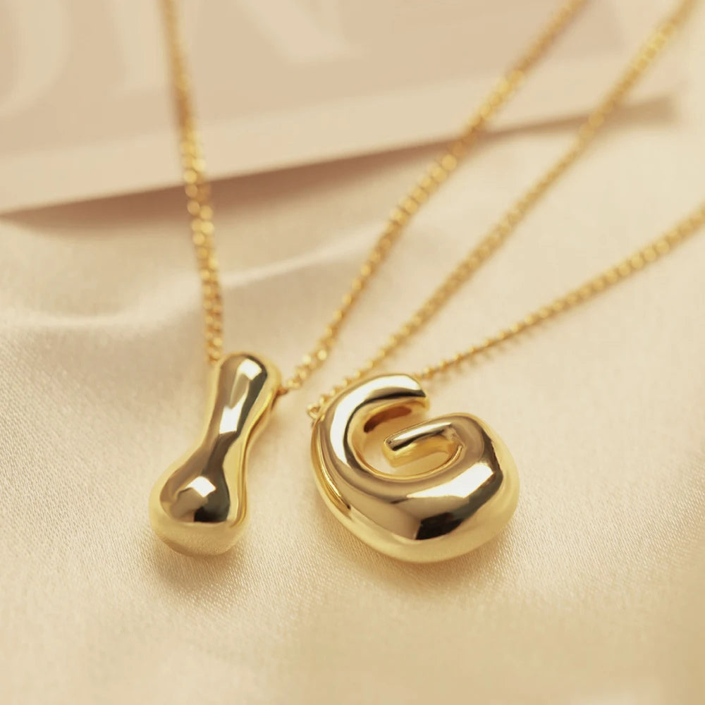Golden Bubble Initial Letter Necklace