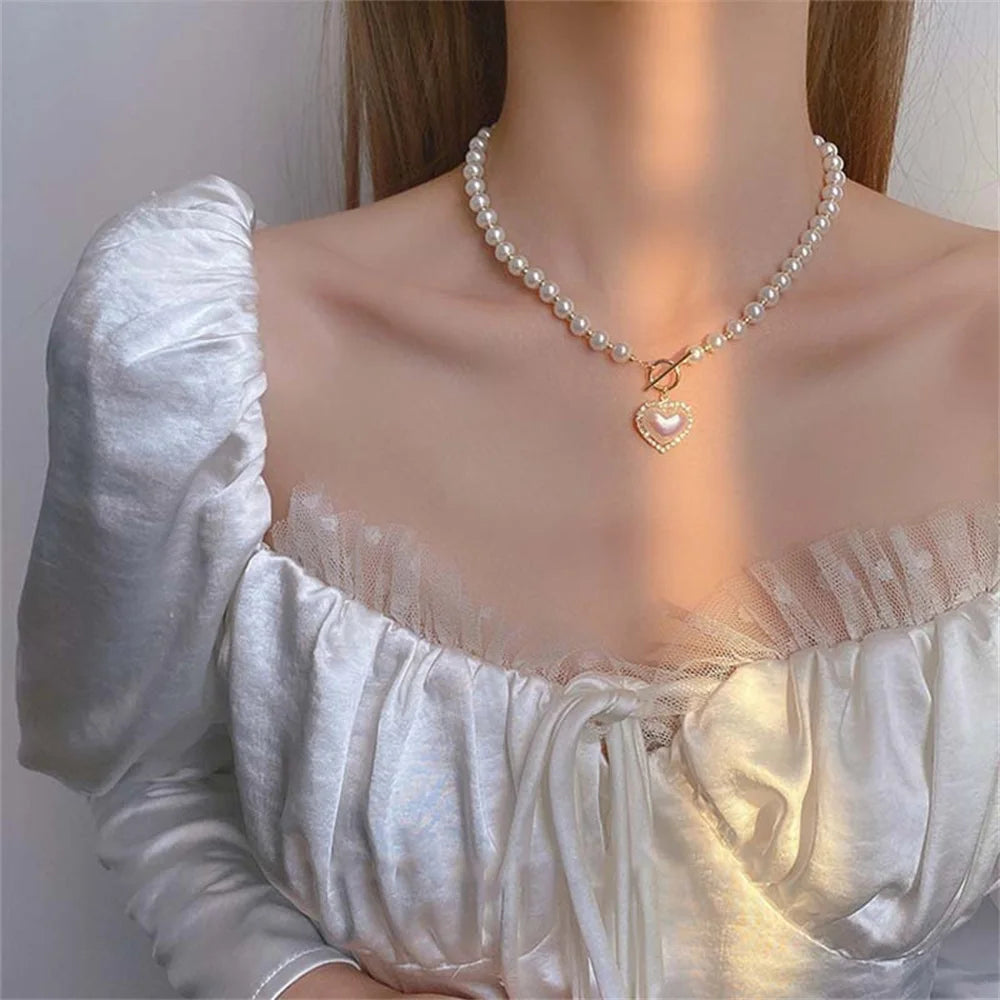 Bella Pearl Necklace with Heart Pendant