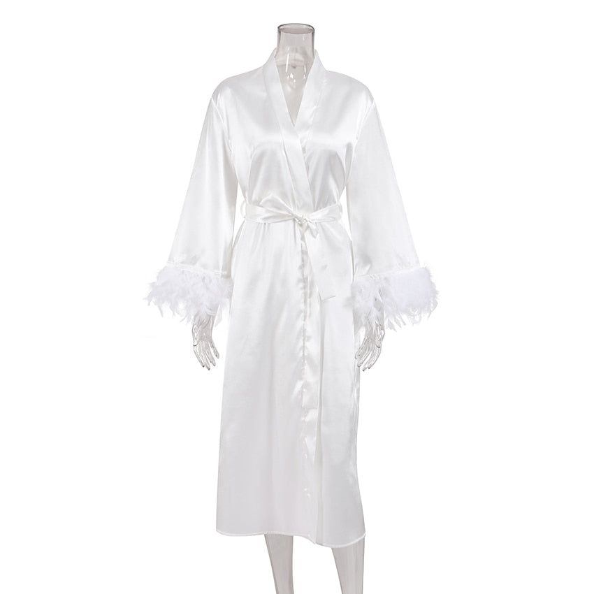 Cathy Flare Feather Sleeves Robe