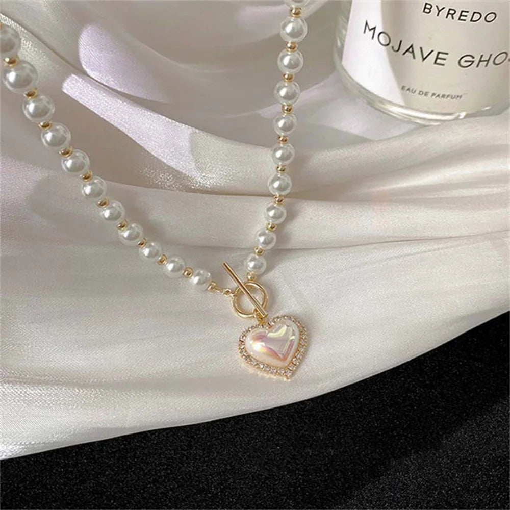 Bella Pearl Necklace with Heart Pendant