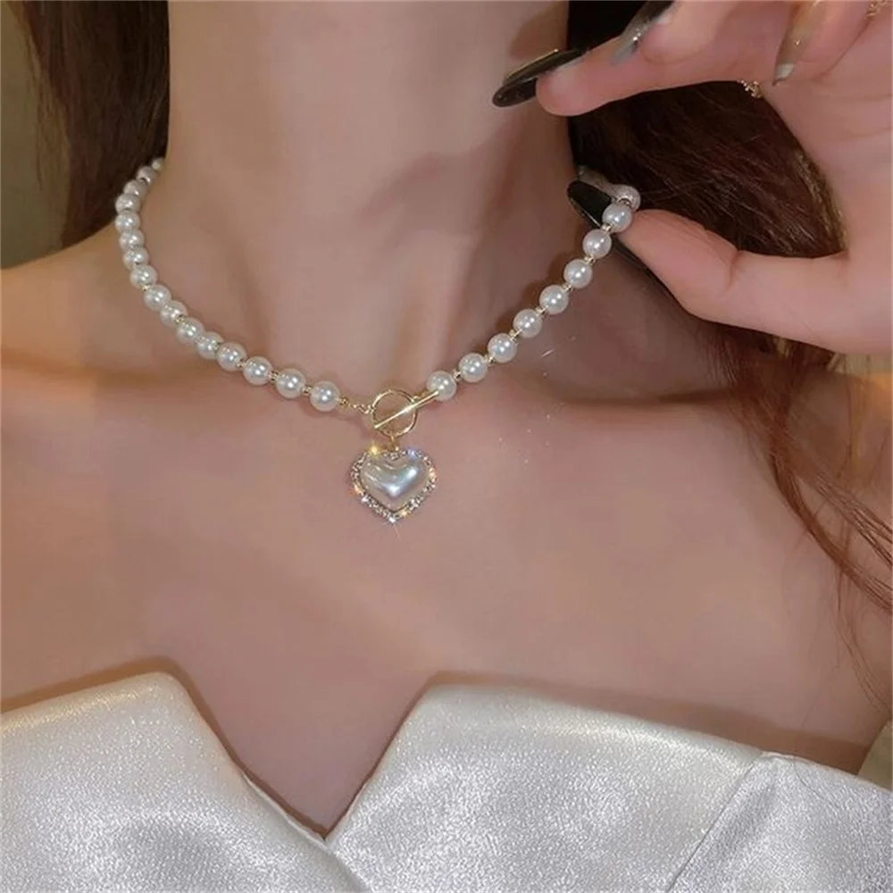 Bella Pearl Necklace with Heart Pendant