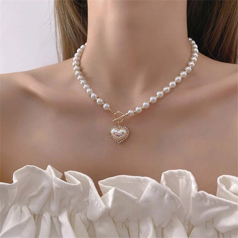 Bella Pearl Necklace with Heart Pendant