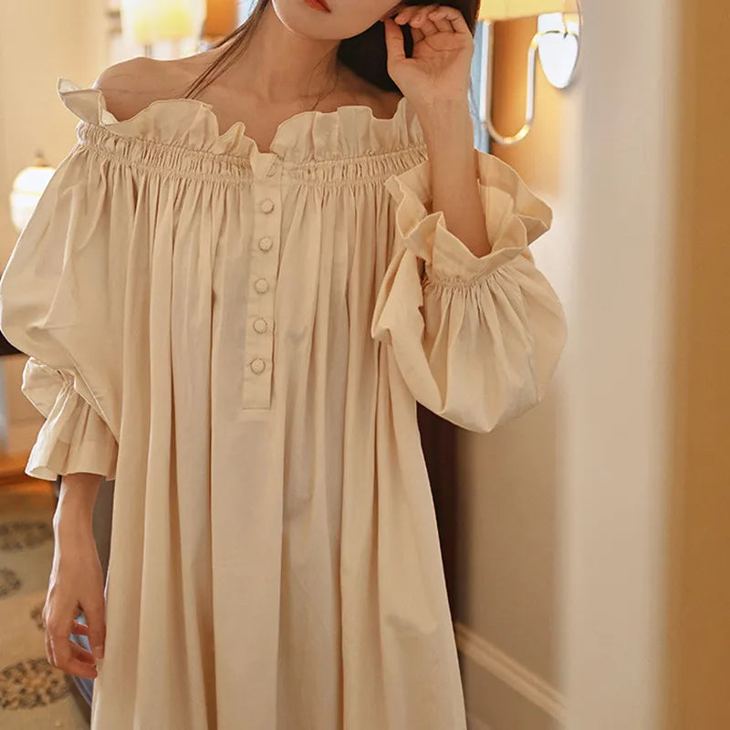 Emily Off-Shoulder Long Ankle-Length Nightgown