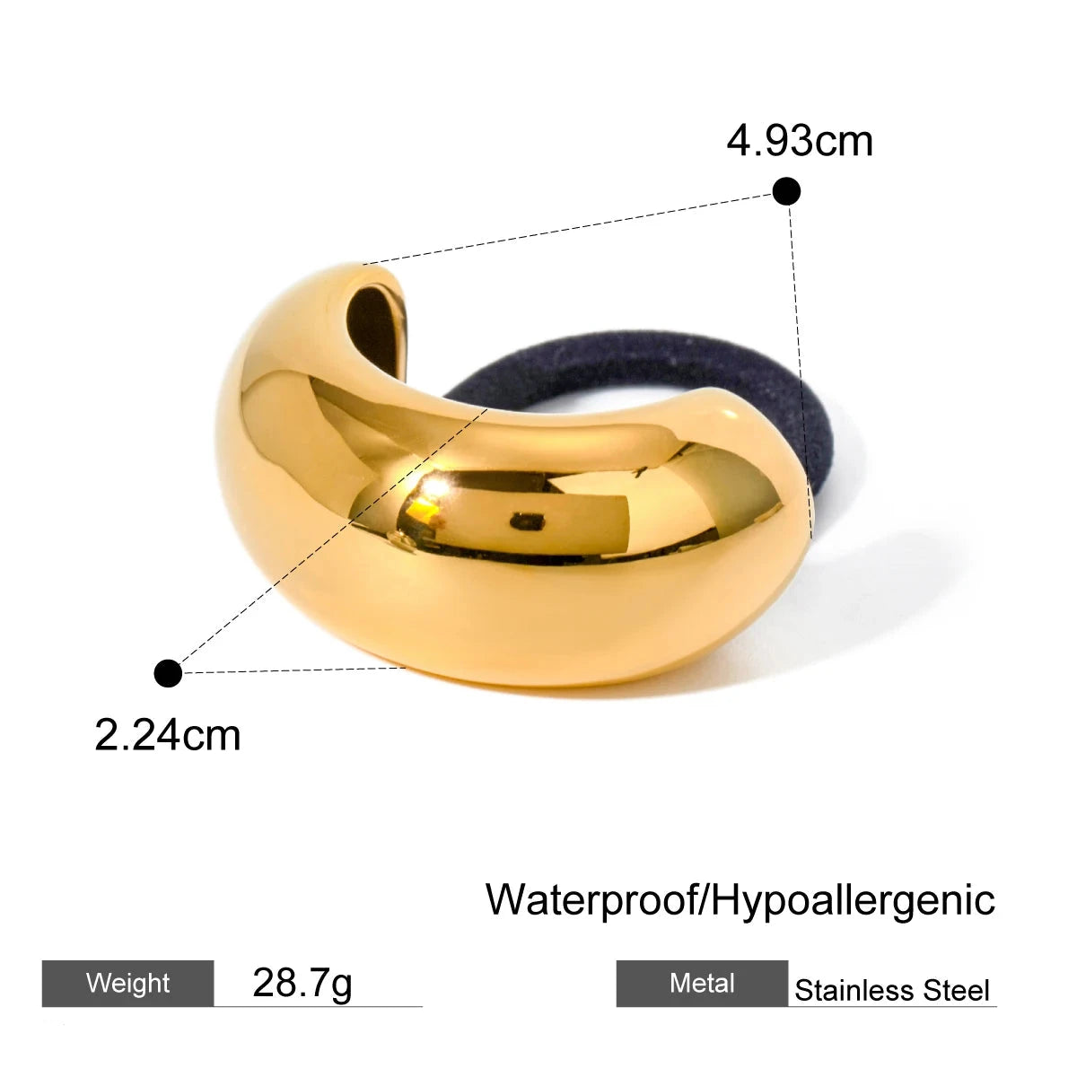 Mini Dome Pony Cuff- Stainless Steel 18k Gold Waterproof