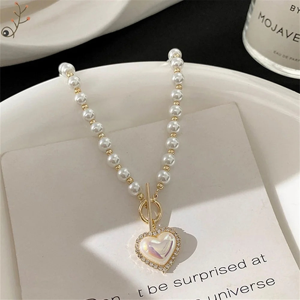 Bella Pearl Necklace with Heart Pendant