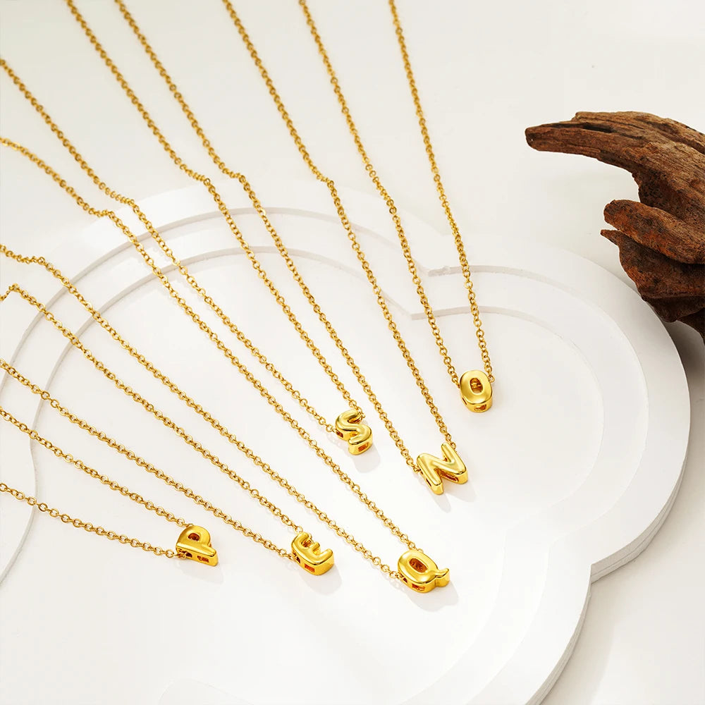 Mini Golden Bubble Initial Necklace