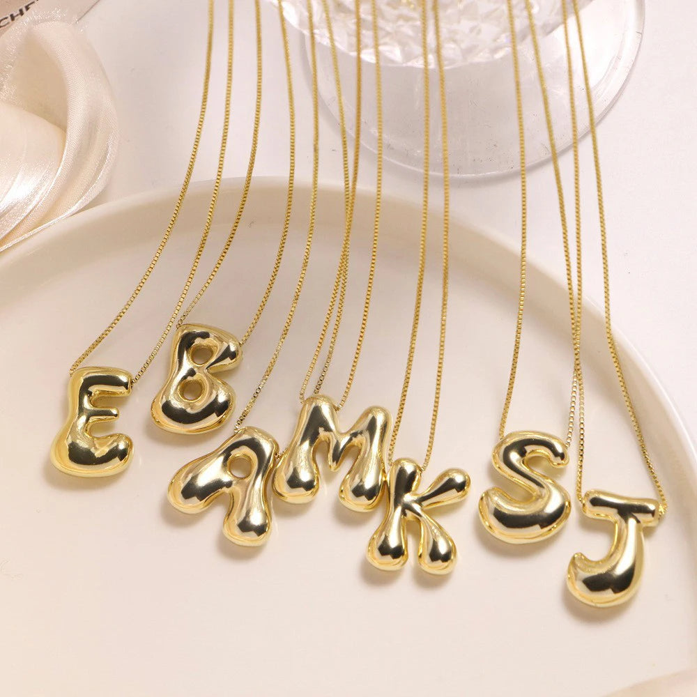 Golden Bubble Initial Letter Necklace