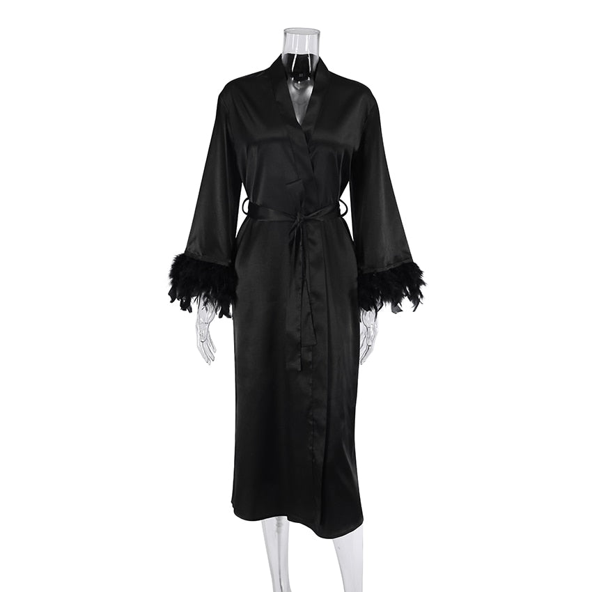 Cathy Flare Feather Sleeves Robe