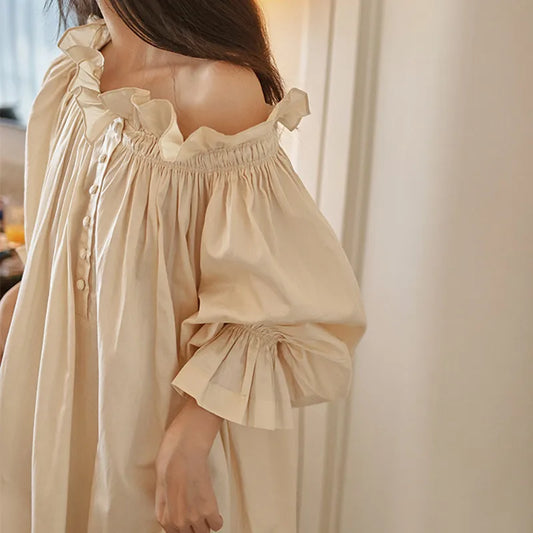 Emily Off-Shoulder Long Ankle-Length Nightgown