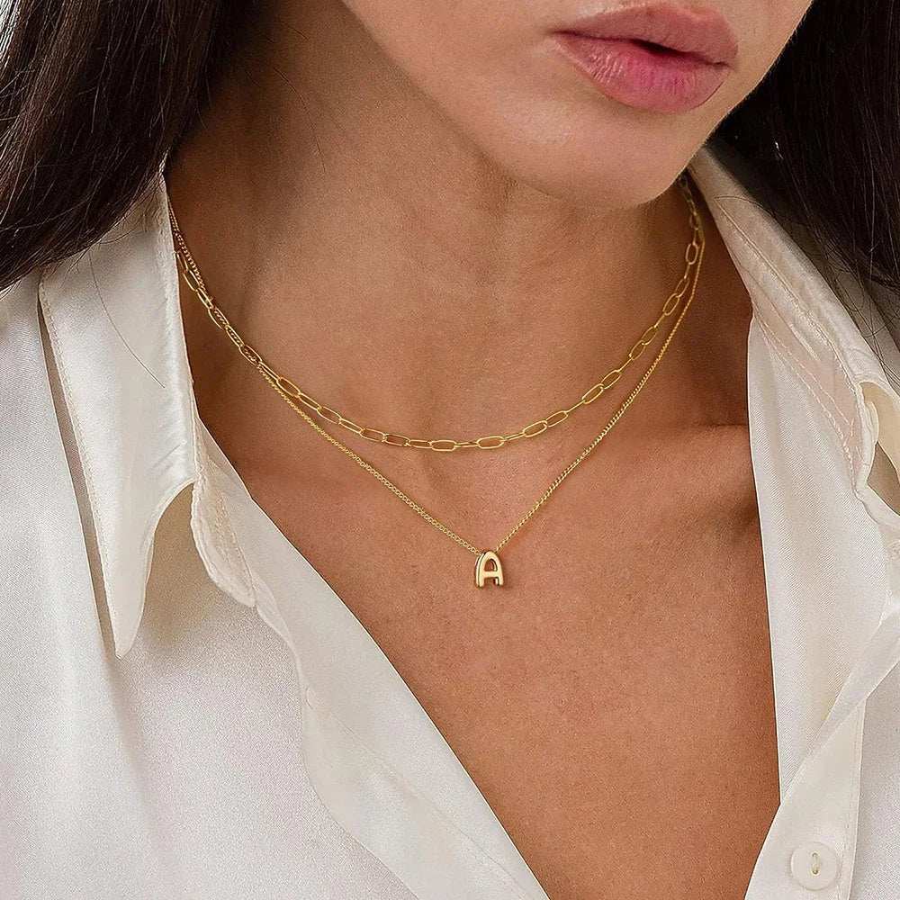 Mini Golden Bubble Initial Necklace