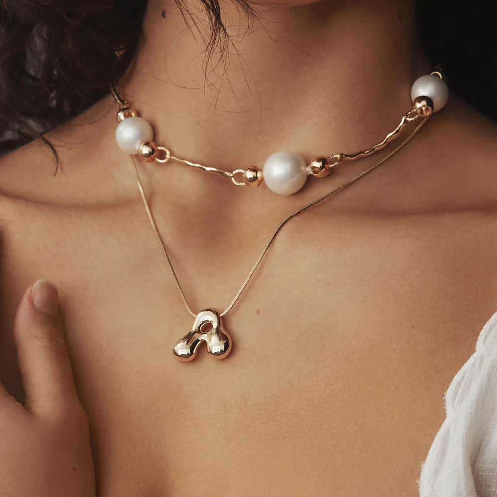 Golden Bubble Initial Letter Necklace