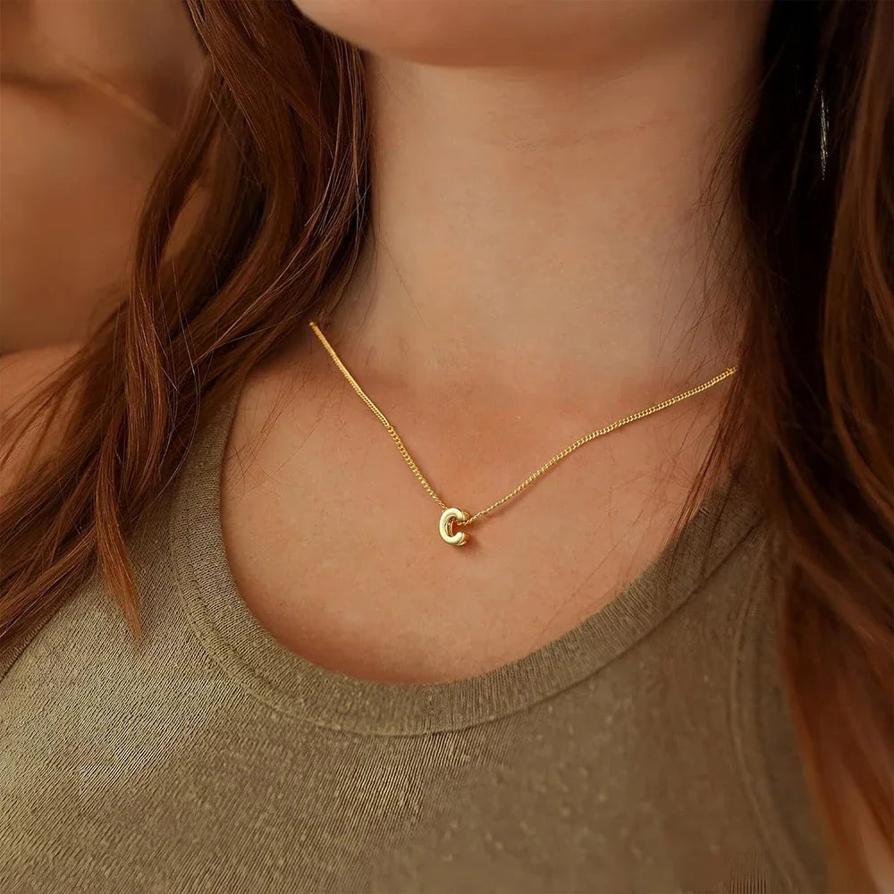 Mini Golden Bubble Initial Necklace