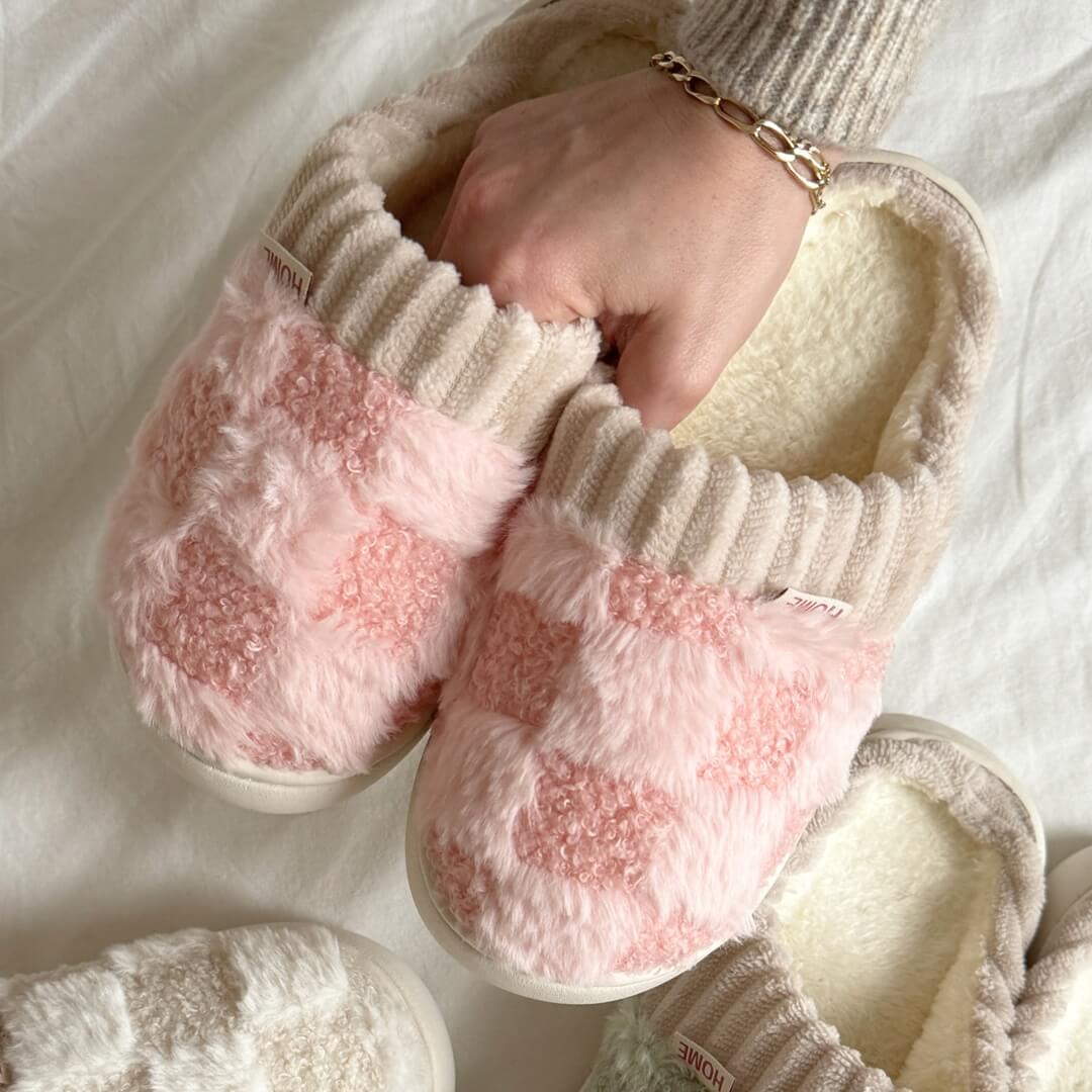 Nyla Checkered Fluffy Slippers